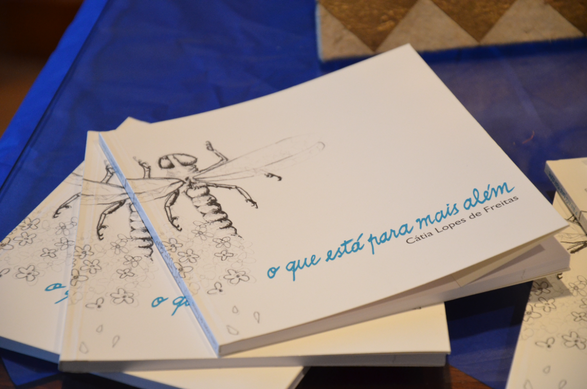 Exemplares do livro com desenho de libelinha na capa