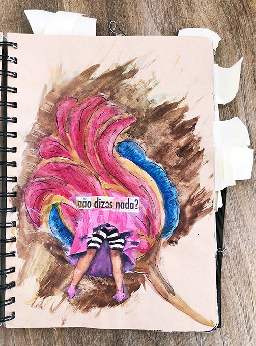 Página de caderno com colagem em cor