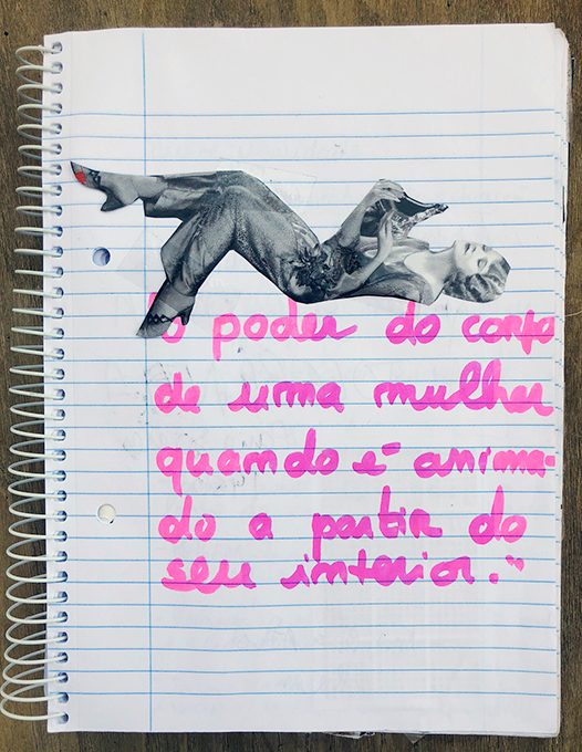 Página com figura deitada e texto manuscrito